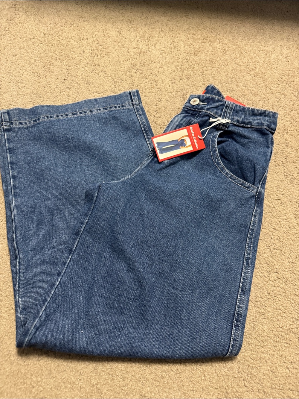 Mid Blue Wide Leg Jeans with Red Tag